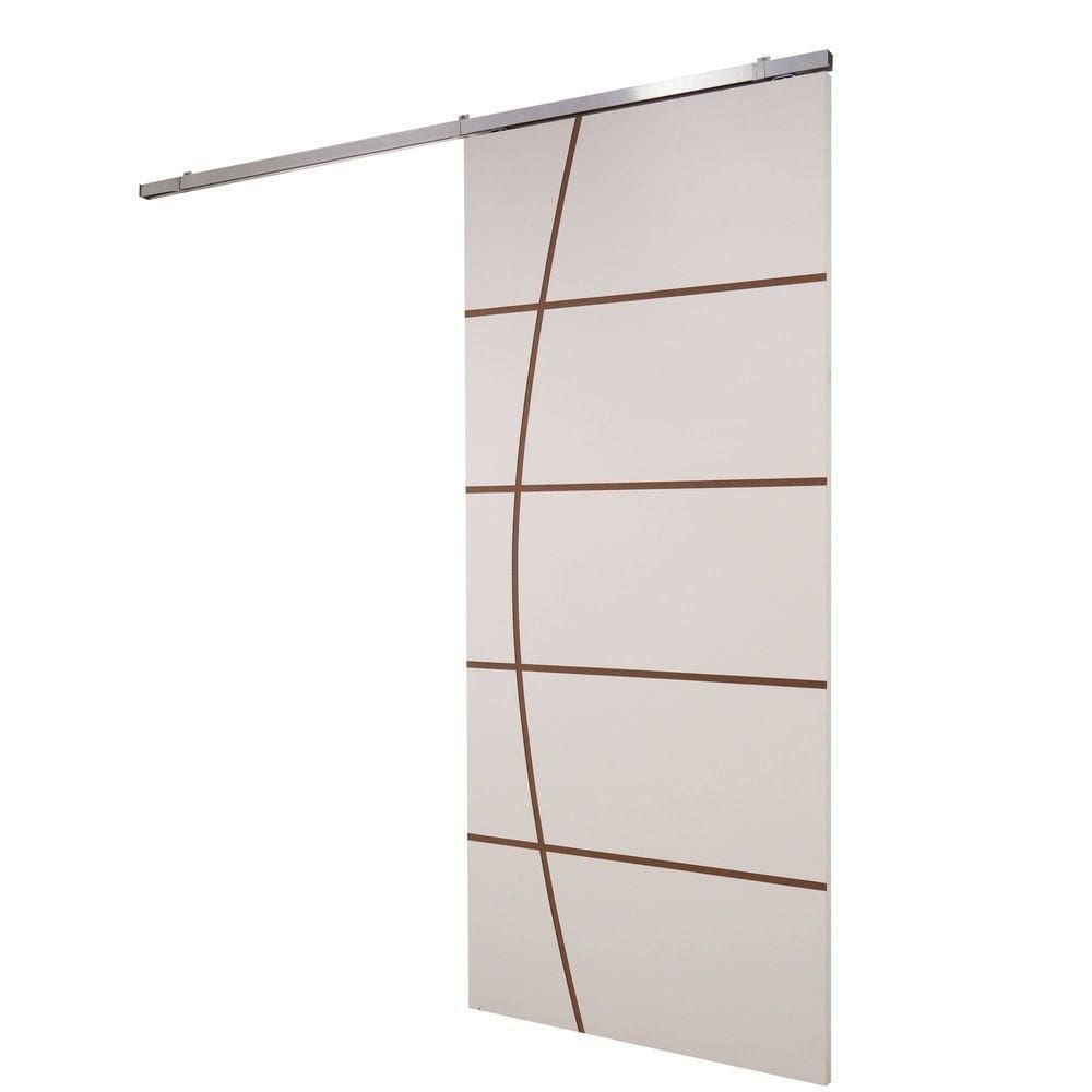 Porta De Correr Branco Prime Frisada Kit Alumínio F01 - 210x70