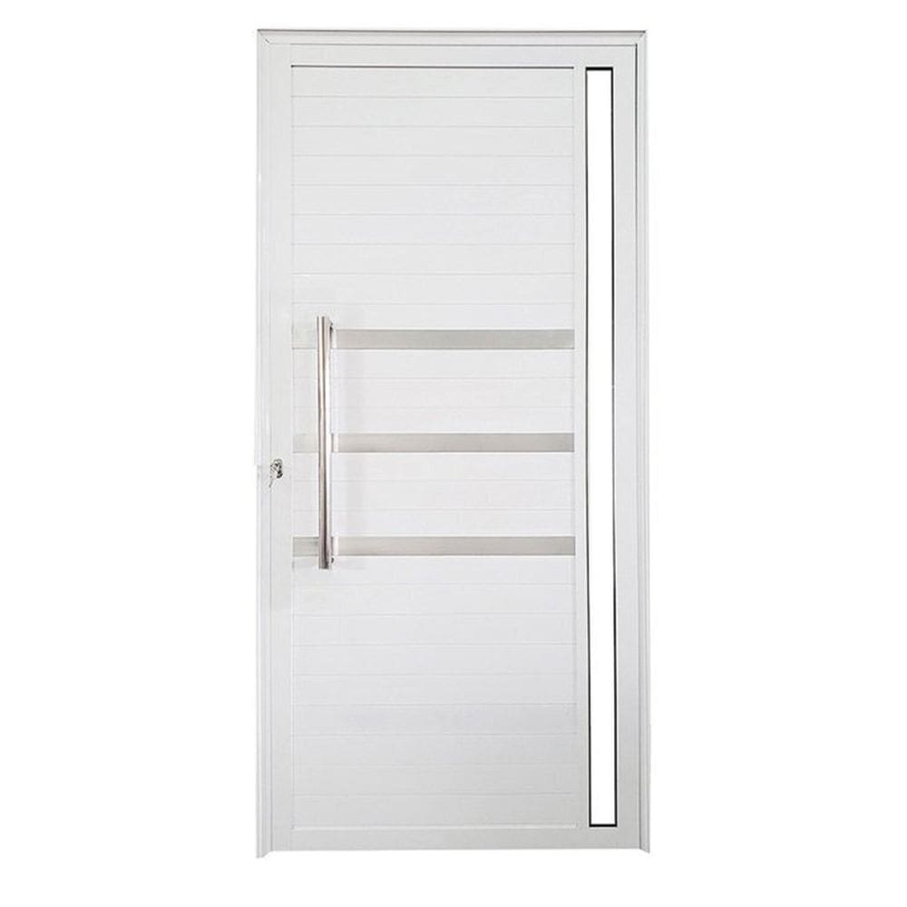 Kit 2 Portas Lambril de Alumínio Direita 210x80cm com Friso e Visor Linha Veneza Esquadrias Bergame Branco
