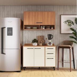 Cozinha Modulada Havana 2 Peças com Tampo 4 Portas e 2 Gavetas Rovere/Champanhe