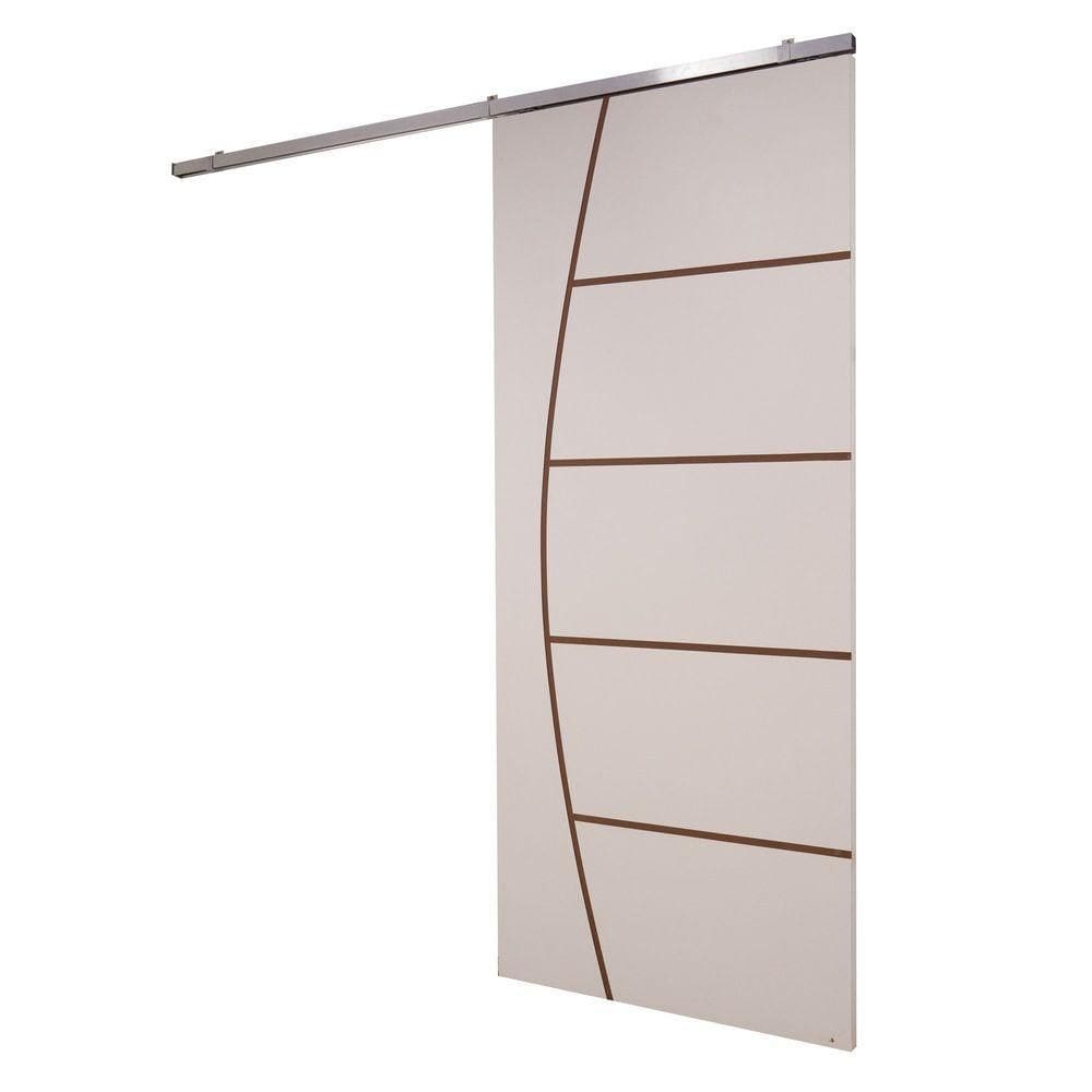 Porta De Correr Branco Prime Frisada Kit Alumínio F04 - 210x90