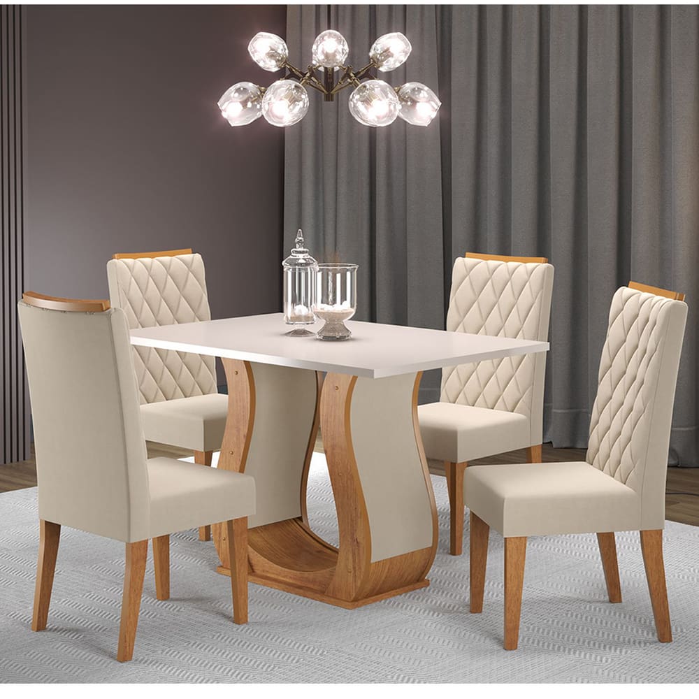 Mesa de Jantar Retangular Sharom Com 4 Cadeiras Iza Cobre/Blonde/Bege - Casa Giulia