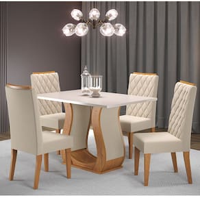 Mesa de Jantar Retangular Sharom Com 4 Cadeiras Iza Cobre/Blonde/Bege - Casa Giulia