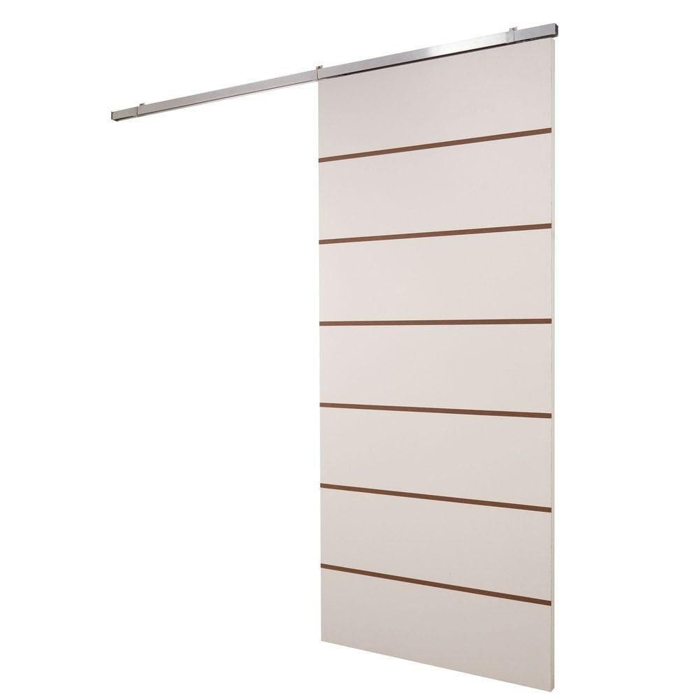 Porta De Correr Branco Prime Frisada Kit Alumínio F09 - 210x90