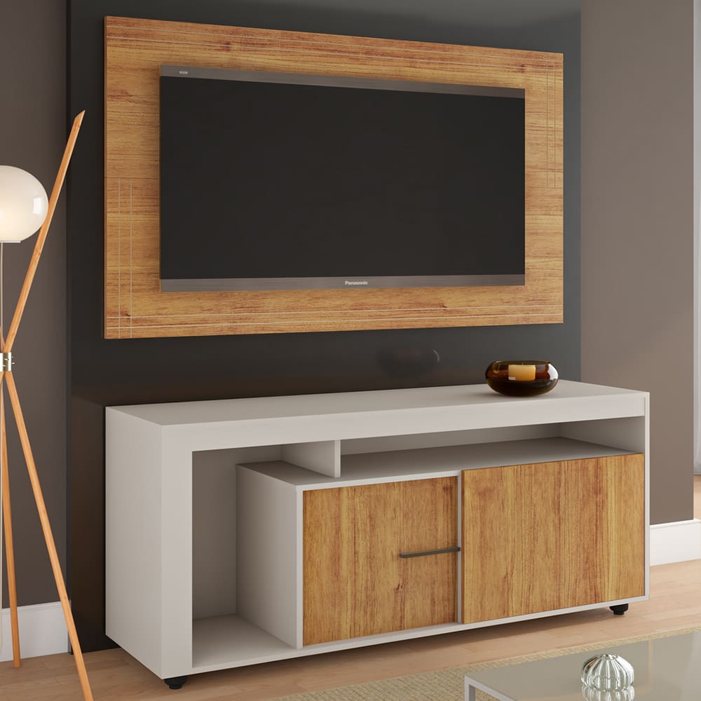 Rack com Painel para TV até 50 Polegadas Cobreody 2 Portas Off White/Cobre - Casa Giulia