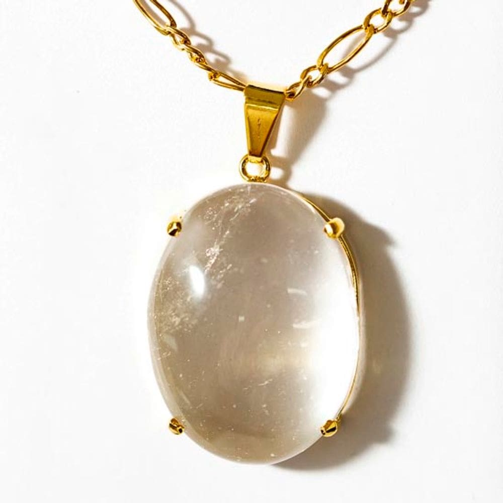 Colar Extra Cabochão Pedra Quartzo Cristal Garra Prata 950