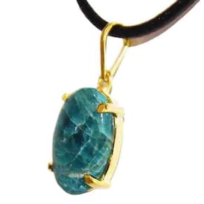 Colar Cabochão Pedra Apatita Azul 16mm Garra Prata 950
