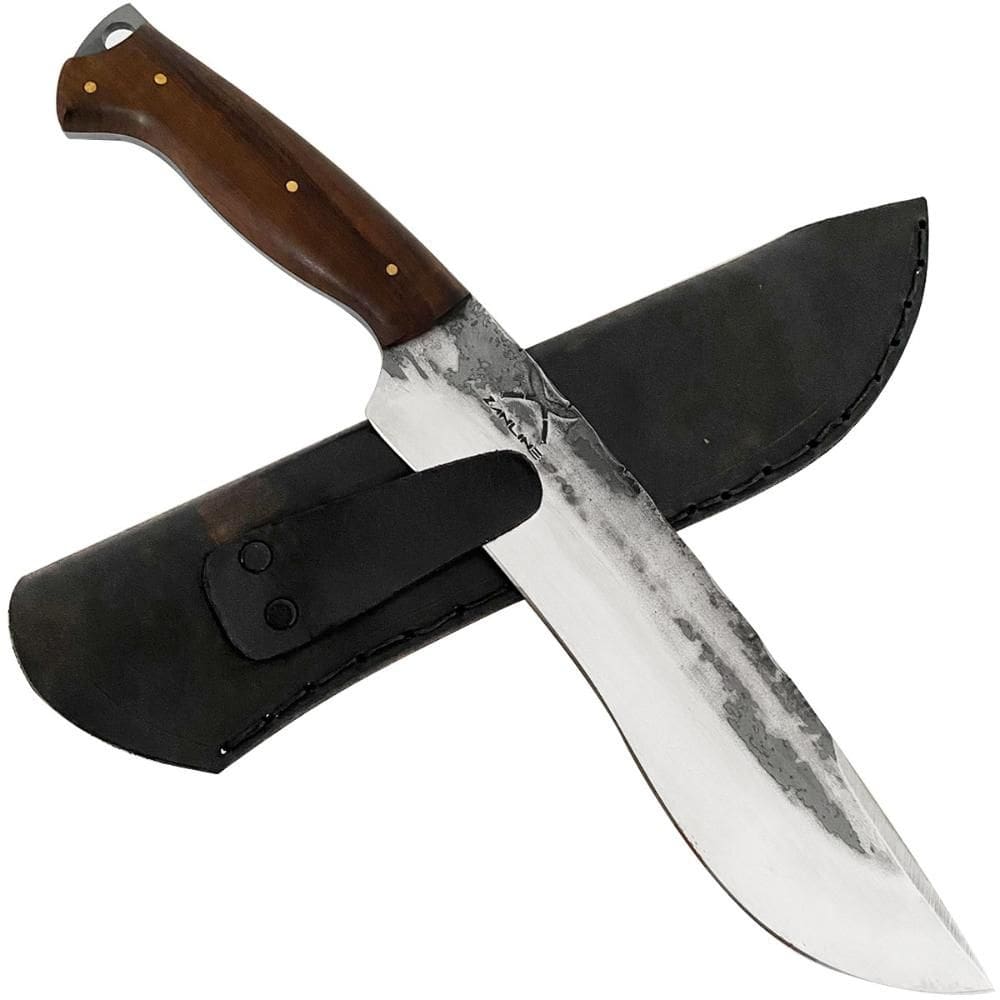 Facão Fighter Artesanal 10` Aço Carbono 5160 Full Tang 4mm Cabo Madeira Imbuia com Bainha
