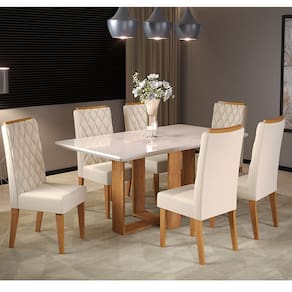 Mesa de Jantar Retangular Castelli Com 6 Cadeiras Iza Cobre/Bege/Vd Off White - Casa Giulia