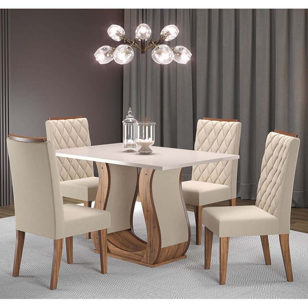 Mesa de Jantar Retangular Sharom Com 4 Cadeiras Iza Imbuia/Blonde/Bege - Casa Giulia