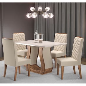 Mesa de Jantar Retangular Sharom Com 4 Cadeiras Iza Imbuia/Blonde/Bege - Casa Giulia