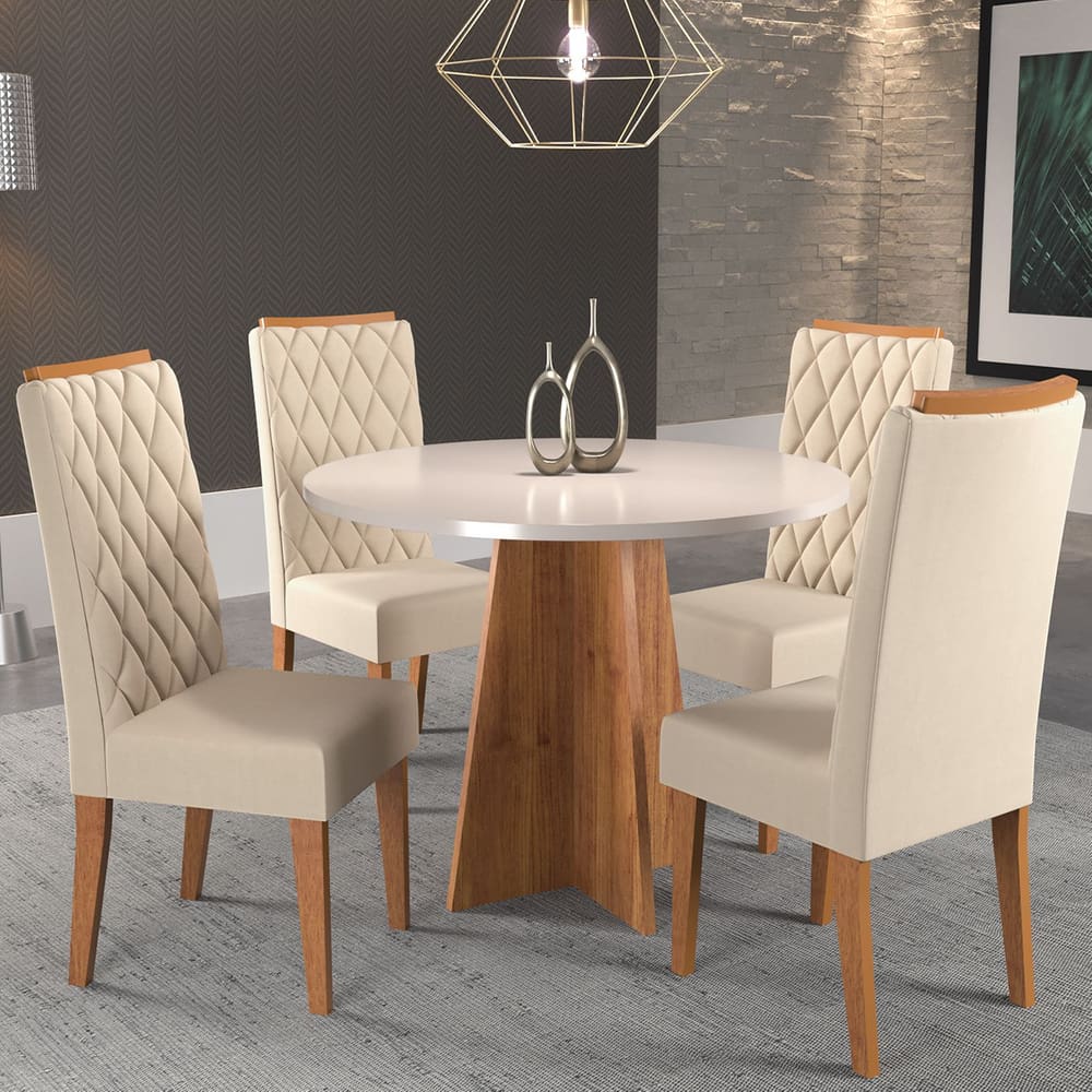 Mesa de Jantar Redonda Piece Com 4 Cadeiras Iza Cobre/Blonde/Bege - Casa Giulia