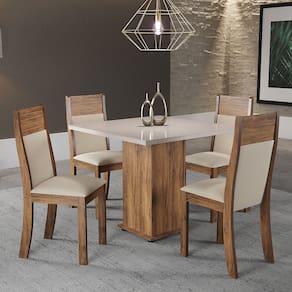 Mesa de Jantar Quadrada Milk Com 4 Cadeiras Roma Imbuia/Bege/Vd Off White - Casa Giulia