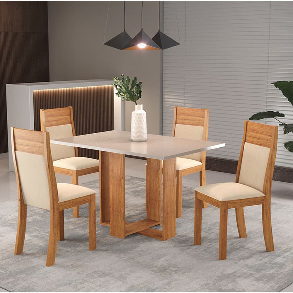 Mesa de Jantar Retangular Agnes Com 4 Cadeiras Roma Cobre/Blonde/Bege - Casa Giulia