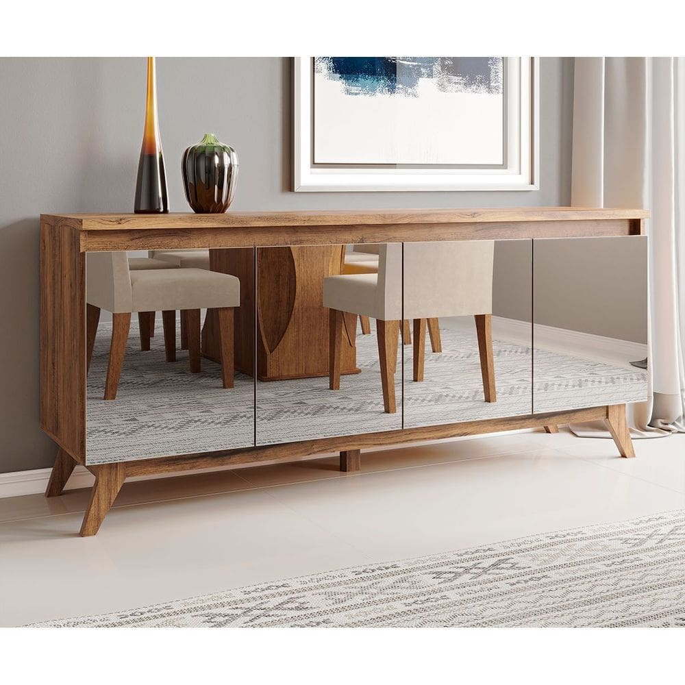 Buffet 4 Portas com Espelhos 2 Prateleiras Internas Arezzo Imbuia - Casa Giulia