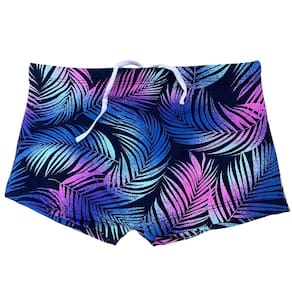 Sunga Boxer Infantil Natação Folhas Azul Roxa Proteção Uv Praia Piscina Nadar Banho