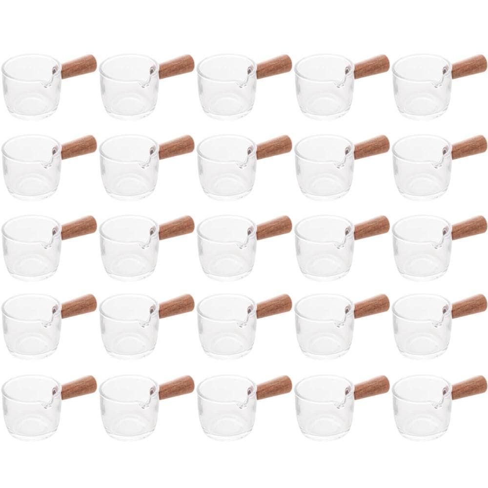 Conjunto 25 Molheiras de Vidro com Cabo de Bambu 50ml Cremeiras para Restaurantes Lyor