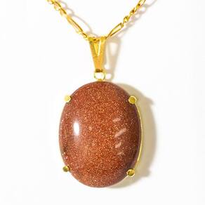 Colar Extra Cabochão Pedra do Sol Gold Stone Garra Prateado