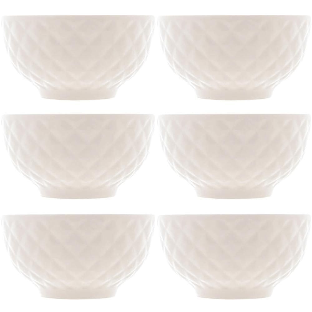 6 Cumbucas de Porcelana Branca 280ml Bowls Lyor Diamond para Iogurte Sobremesa