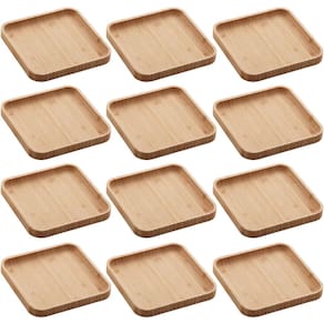 Conjunto 12 Pratos de Bambu Squaze Lyor 17x17cm Bandejas para Servir Bares Casa de Eventos