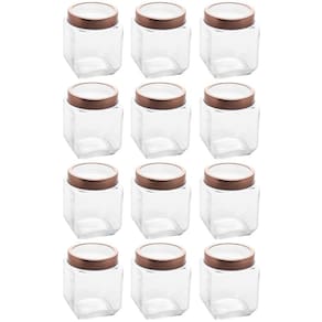 Kit 12 Potes de Vidro 1,2L Quadrado com Tampa Metal Mantimentos Rosé Gold Gran Gastro Lyor