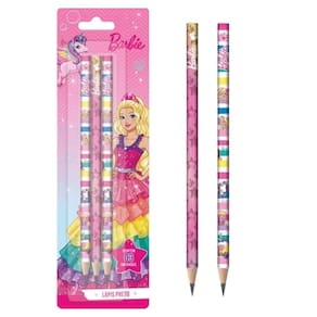 Lapis Escolar Preto Hb Barbie Cartela Com 3 Unidades - Tris