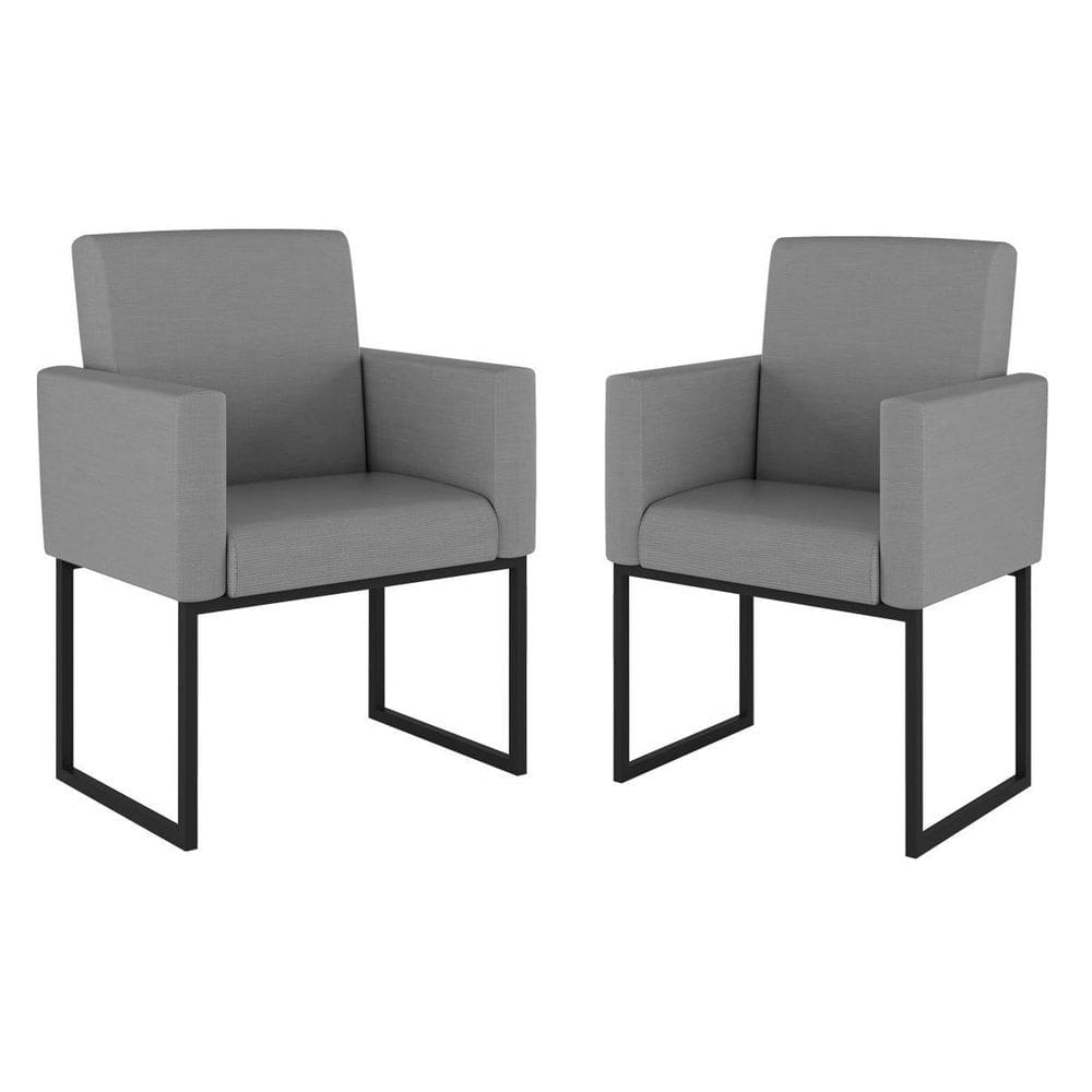 Kit 02 Poltrona Cadeira Decorativa Recepção Base Ferro Preto