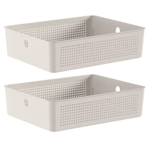 Kit 2 Caixas Organizadoras Flow Bege 34x27x9cm Cesto para Lavanderia Closet Banheiro