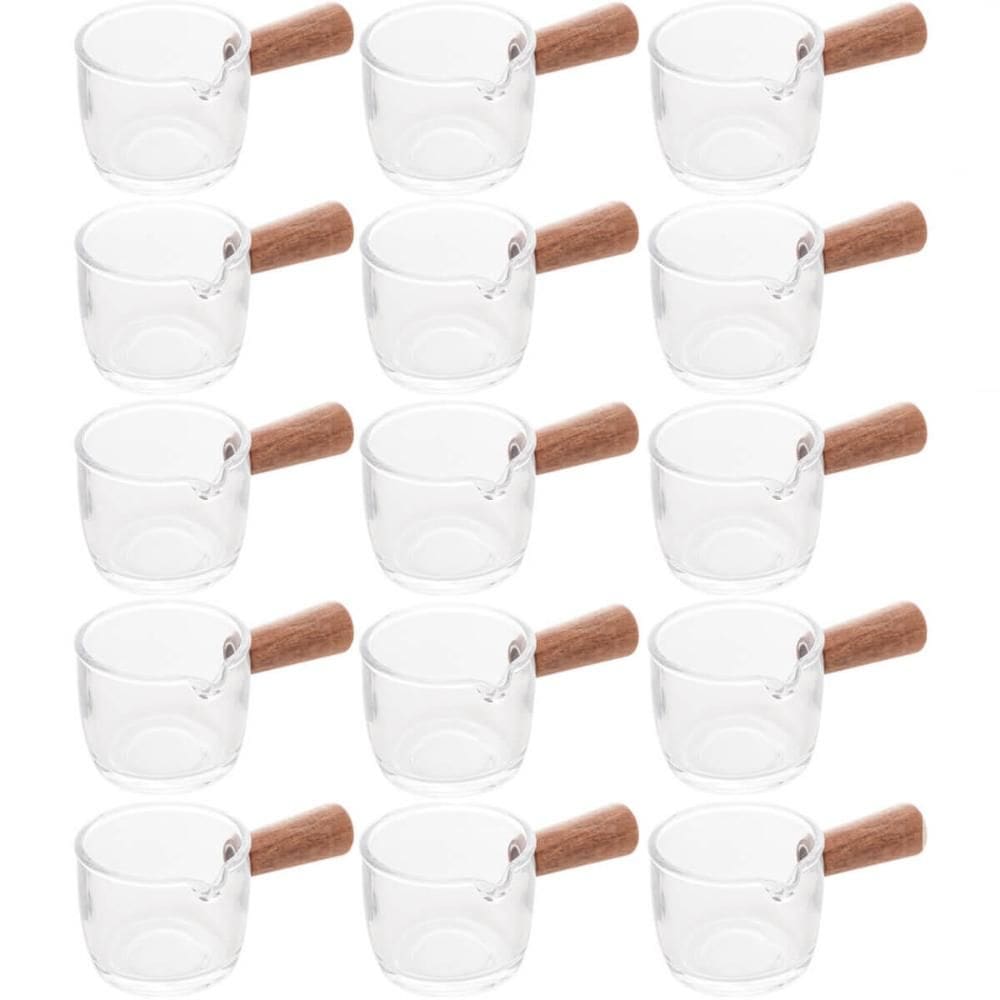 Kit 15 Molheiras de Vidro para Restaurantes Panquecarias 50ml Cremeiras com Cabo de Bambu