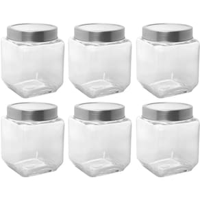 Kit 6 Porta Mantimentos de Vidro 1,2L com Tampa de Metal Prata Gastro Lyor Pote para Alimentos