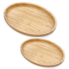 Kit 2 Bandejas de Bambu 23cm e 28cm Servir Decorar Petisqueira Travessa Oval Plasvale