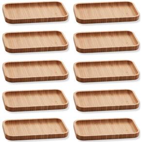 10 Bandejas Bambu Lyor Retangular Petisqueiras Multiuso Hire 20x10cm para Restaurante