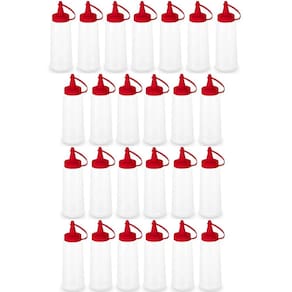 25 Frascos para Molhos Bisnagas Plásticas 250ml para Lanchonete Bar Ketchup Tampa Vermelha