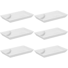 Kit 6 Pratos para Sushi Comida Japonesa com Porta Shoyu Comida Oriental Branco Uno Coza
