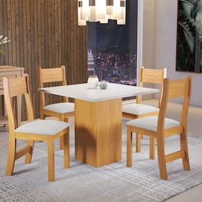 Mesa de Jantar Quadrada Greta Com 4 Cadeiras Brisa Cobre/Blonde/Bege - Casa Giulia
