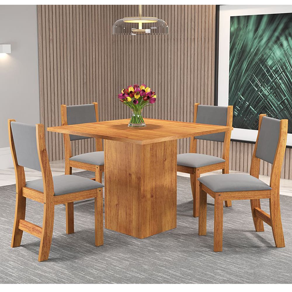 Mesa de Jantar Quadrada Snap Com 4 Cadeiras Sol Cobre/Cinza - Casa Giulia