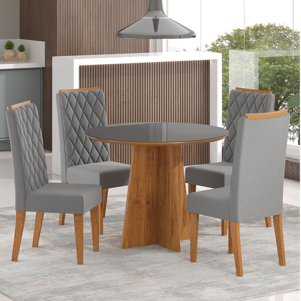Mesa de Jantar Redonda Keti Com 4 Cadeiras Iza Cobre/Cinza/ Vd Grafite - Casa Giulia