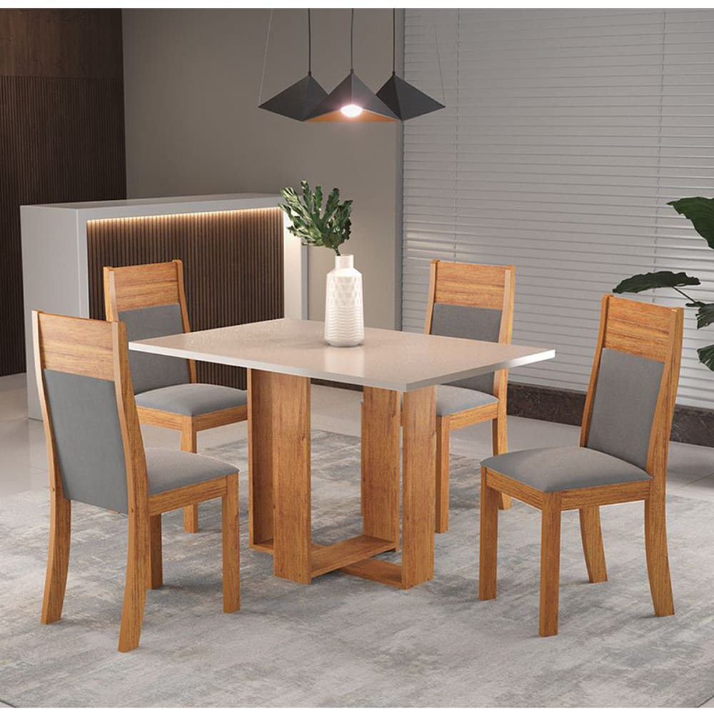 Mesa de Jantar Retangular Agnes Com 4 Cadeiras Roma Cobre/Blonde/Cinza - Casa Giulia