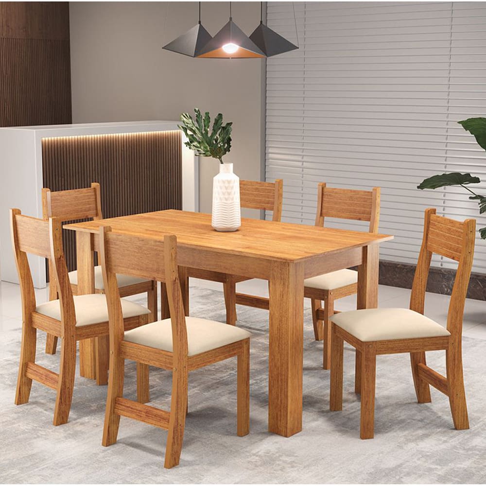 Mesa de Jantar Retangular Zinnia Com 6 Cadeiras Brisa Cobre/Bege - Casa Giulia