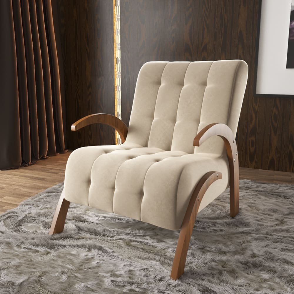 PoltronaPés de MDF Malvie Imbuia/Bege - Casa Giulia