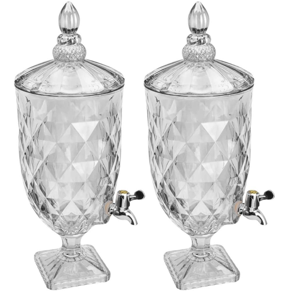 Kit 2 Suqueiras de Cristal com Pé 5L Diamond Lyor Torneira Dispenser Bebidas Incolor