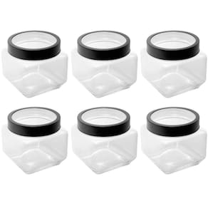 Kit 6 Potes de Vidro Tampa Metal Preta 800ml Gastro Lyor Porta Mantimentos Alimentos