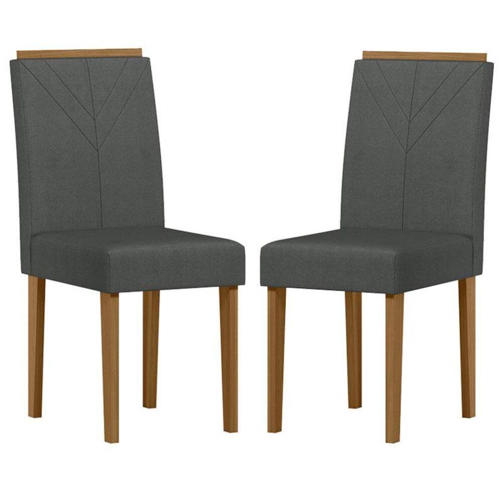 Cadeira para Mesa de Jantar Amanda Kit 2 peças Ype Linho Cinza Escuro - New Ceval - Marrom