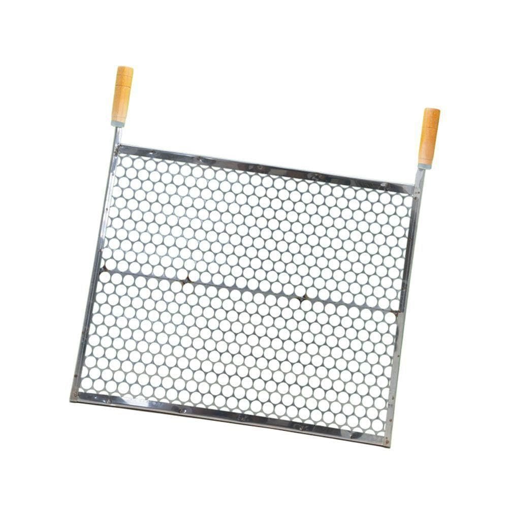 Grelha Especial Inox Moeda 60x45 Para Churrasco Cabo Madeira - Gudim
