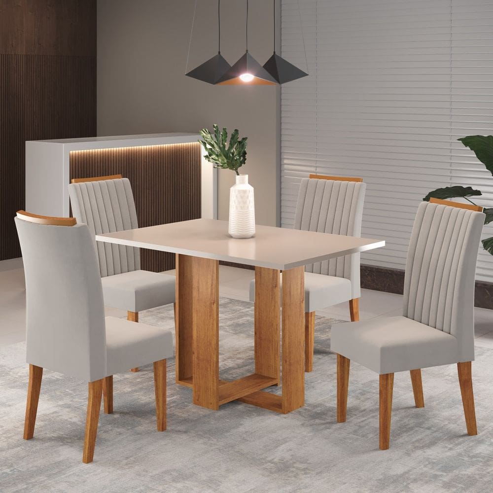 Mesa de Jantar Retangular Iluminata Com 4 cadeiras Fran Cobre/Blonde/Marfim - Casa Giulia