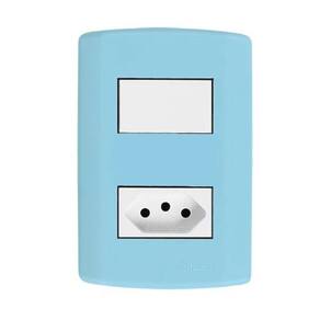 Interruptor de 1 Tecla Simples e Tomada 2p+t 20A , Modular, com Placa 4x2 e Suporte Azul/Branco