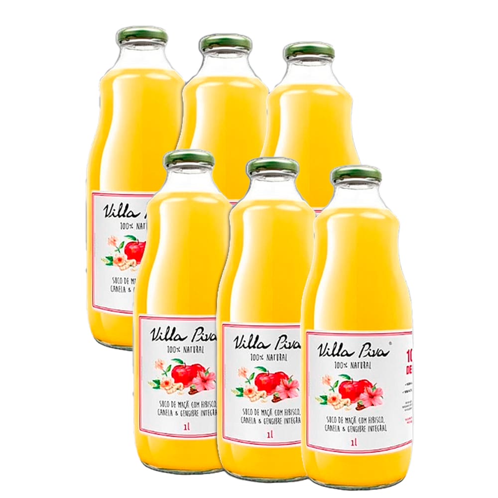 Kit 6X: Suco de Maçã com Hibisco, Canela e Gengibre Sem Açúcar Villa Piva 1L