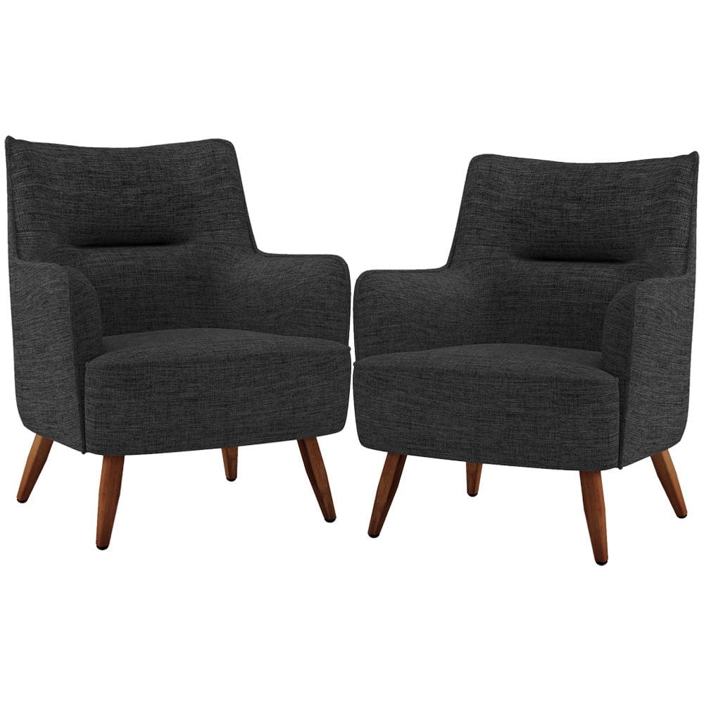 Kit 02 Poltronas Decorativa Fixa Pés de Madeira Isabella D02 Linho Chumbo C-465 - Lyam Decor