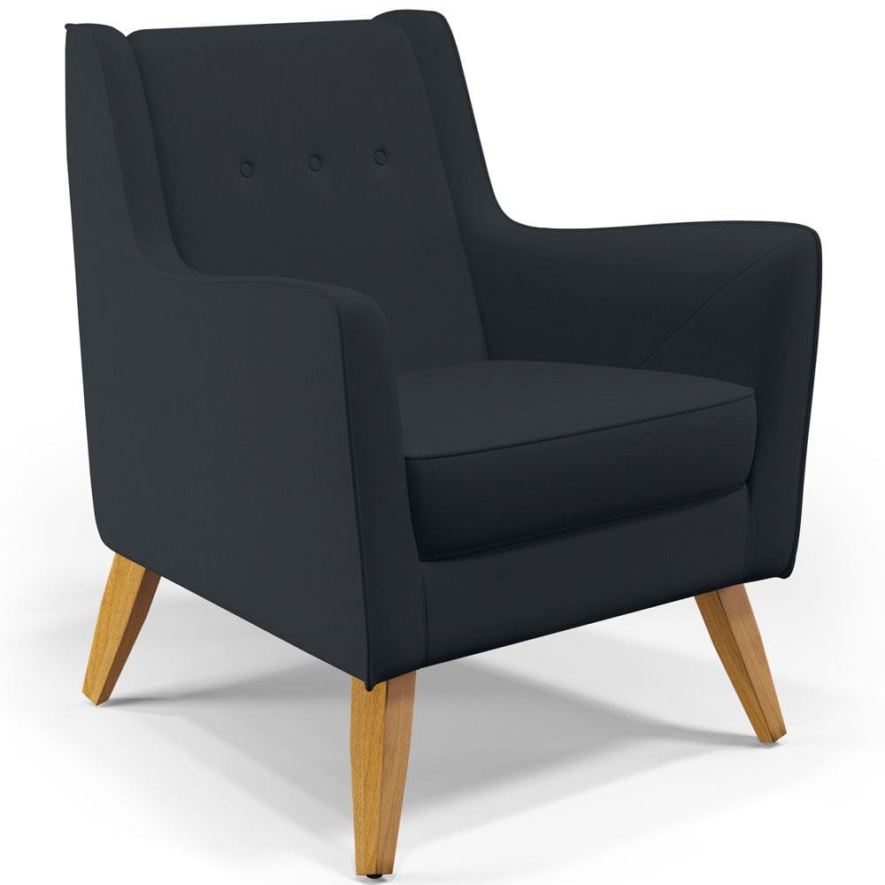 Poltrona Decorativa com Pés de Madeira Taroba D02 Linho Chumbo C-465 - Lyam Decor