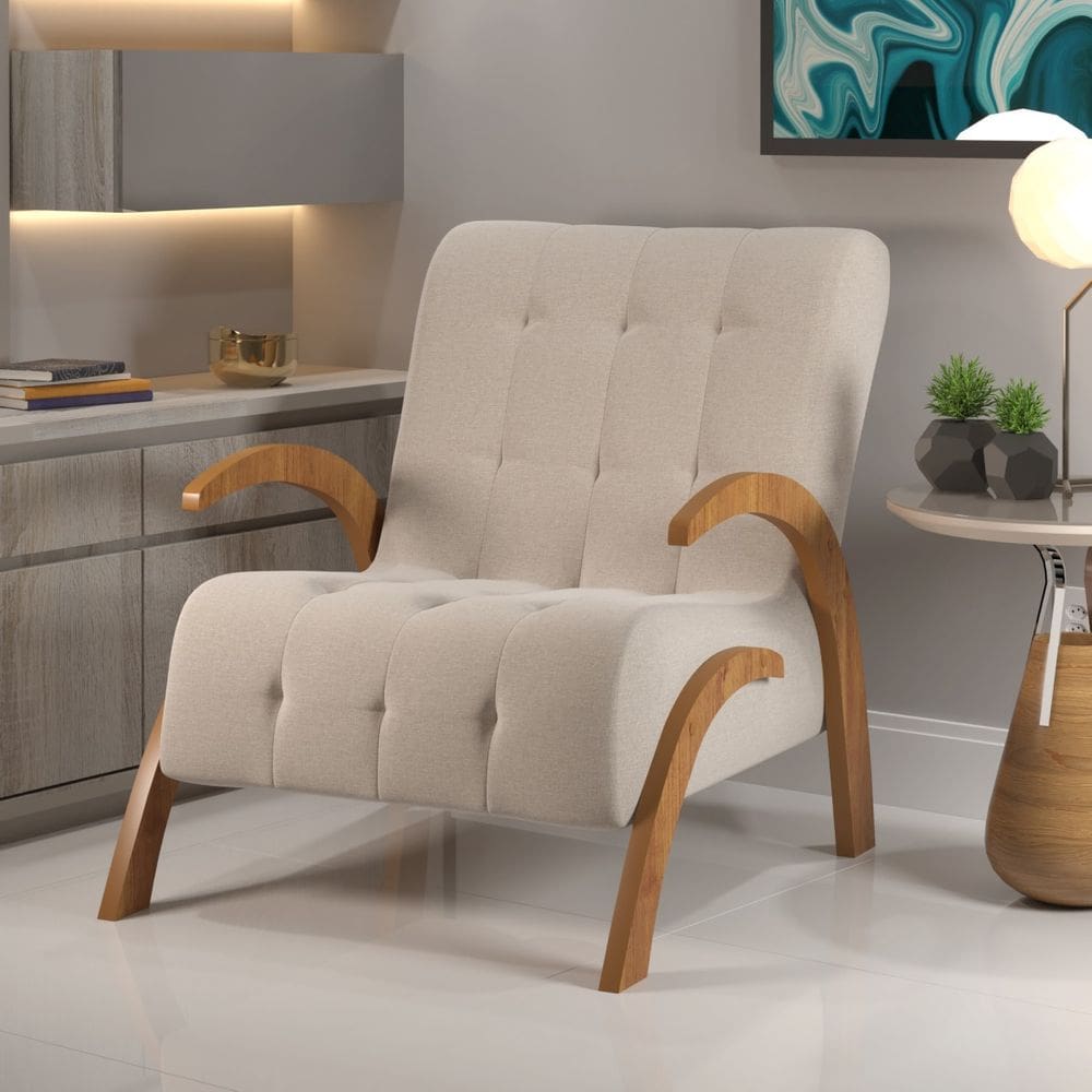 PoltronaPés de MDF Malvie Cobre/Linho Bronze - Casa Giulia