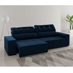 Estofado 4 Lugares Ravenna Retrátil e Reclinável Veludo Azul - Casa Giulia